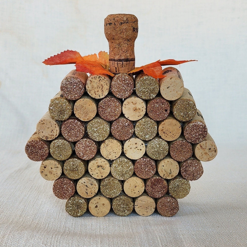 Rustic Cork Pumpkin Decor with Glitter Accents